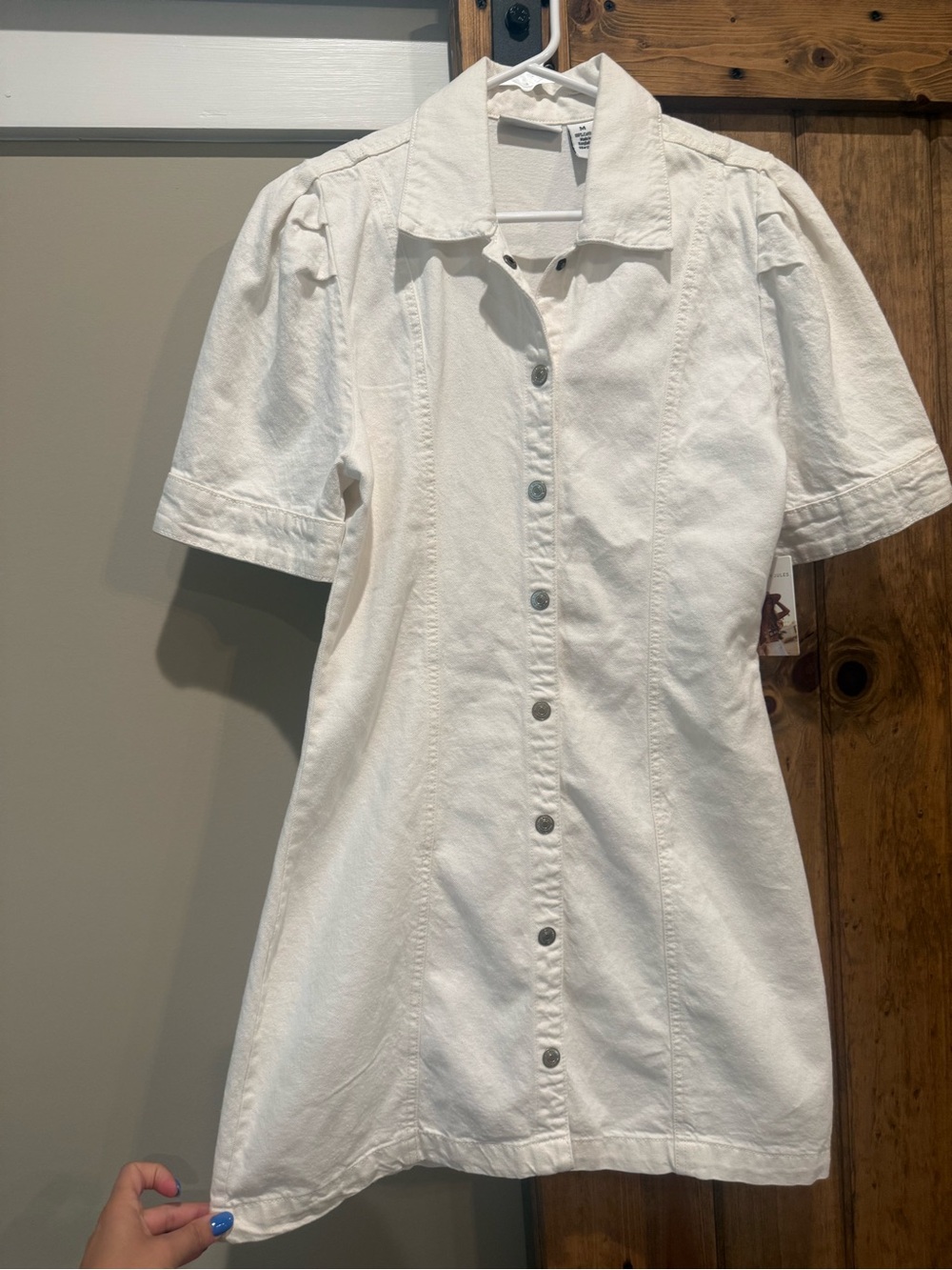White denim Button-Front Short Sleeve dress